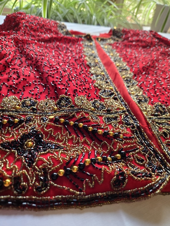 Laurence Kazar Jackets & Blazers - Laurence Kazar Vintage Silk Sequin Beaded Bolero Jacket Red Gold Holiday